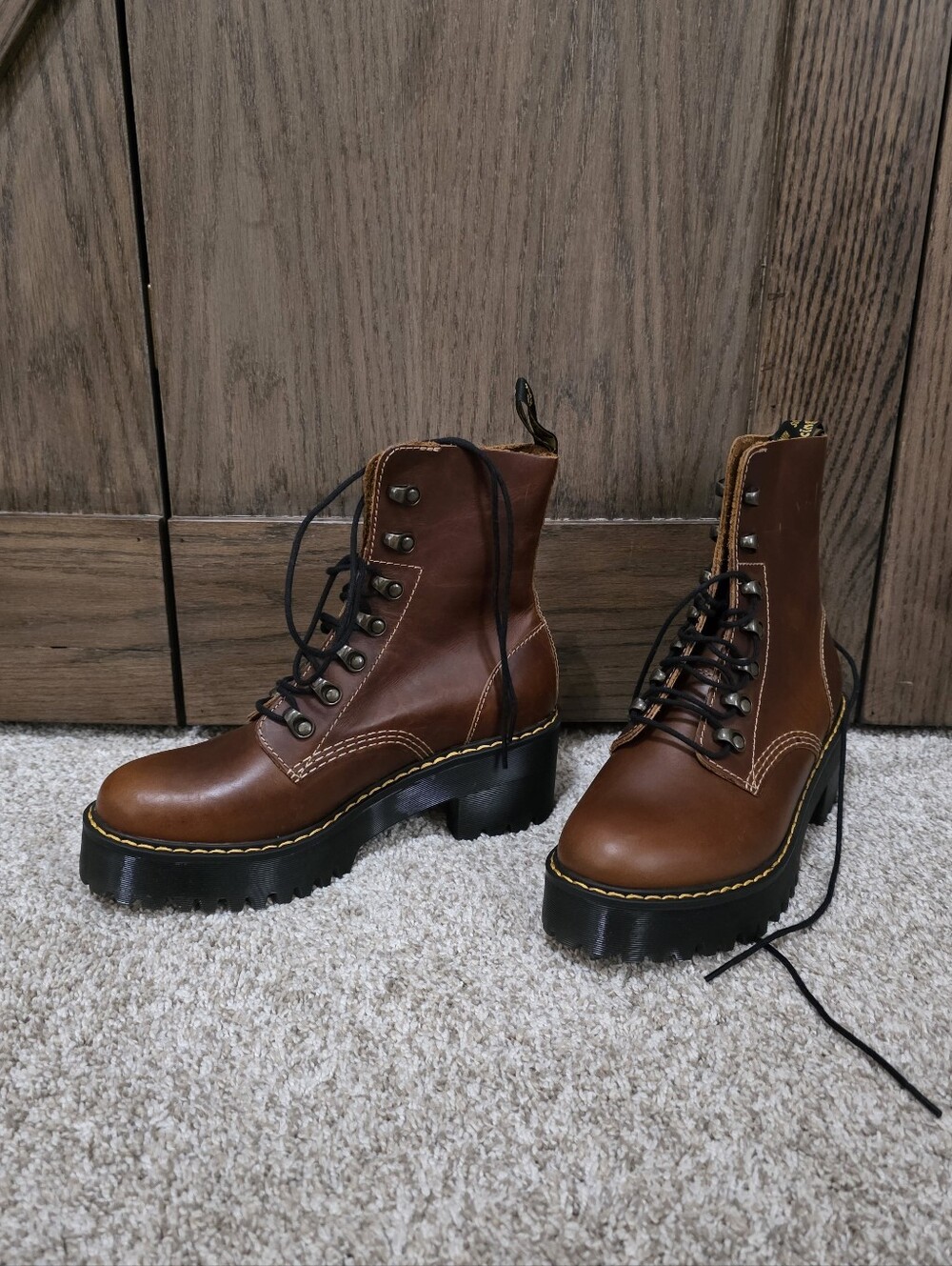 Dr. Martens Brown Leather Platform Lace-Up Boots